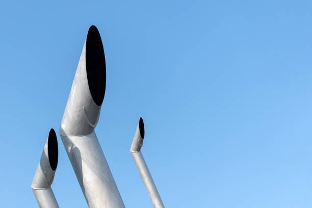 istock Ship chimney without exhaust fumes, copy space. Vessel engine off. Environmental air pollution concept. 1177897607