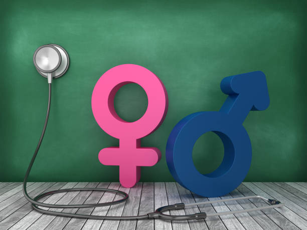 istock Stethoscope with Gender Symbols on Chalkboard Background - 3D Rendering 1177898214
