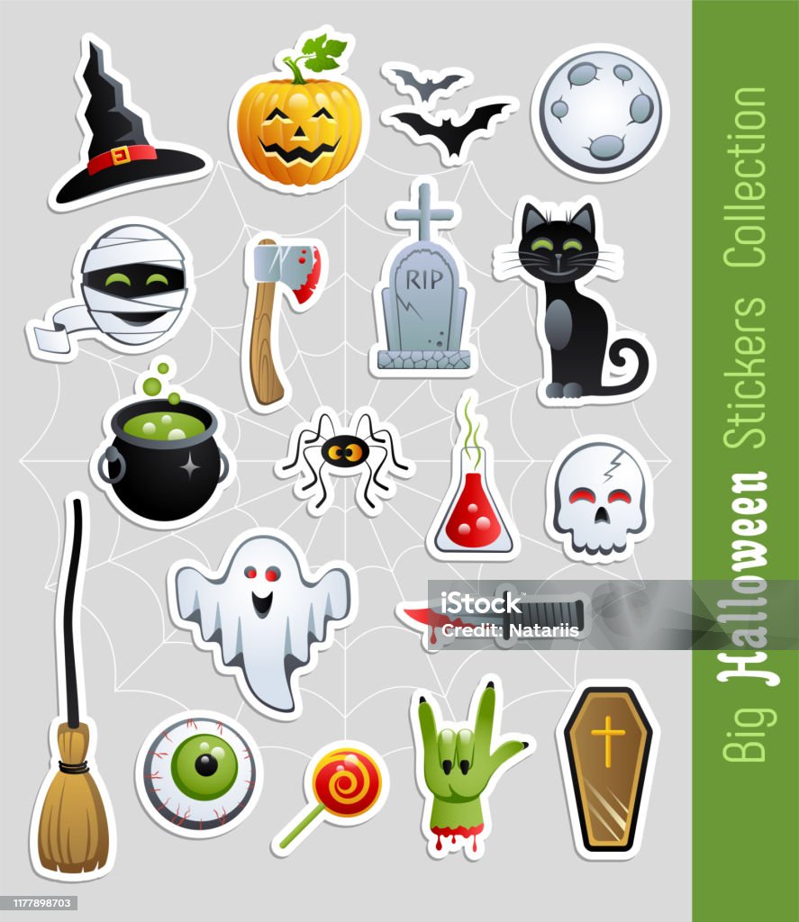 Ilustración de Gran Colección De Pegatinas De Halloween Bonitos Personajes  De Dibujos Animados Y Elementos Navideños y más Vectores Libres de Derechos  de Halloween - iStock