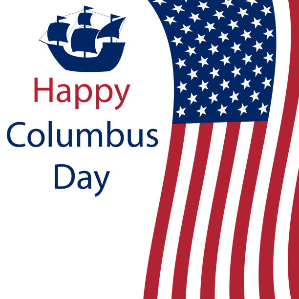 istock Happy Columbus Day in America. Flags on a white background 1177898903