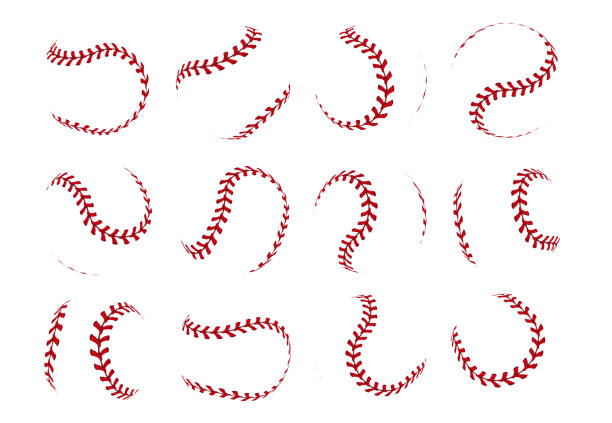 ilustrações, clipart, desenhos animados e ícones de laço da esfera do basebol. linhas realísticas do curso do softball para o logotipo e as bandeiras do esporte. jogo do vetor isolado no branco - sports equipment baseball player sport softball