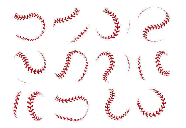 Baseball ball lace. Realistic softball stroke lines for sport logo and banners. Vector set isolated on white Baseball ball lace. Realistic softball stroke lines for sport logo and banners. Vector set isolated illustration thread lacing seam on white background hard and fast stock illustrations