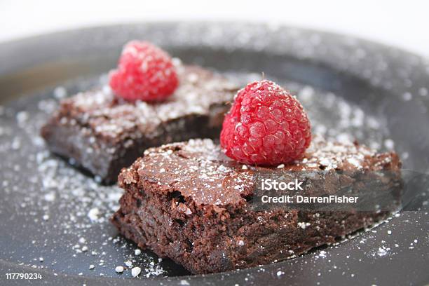 Brownie With A Raspberry Stock Photo - Download Image Now - Berry Fruit, Brownie, Chocolate