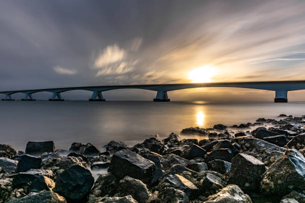 Zeeland bridge at dawn stock photo