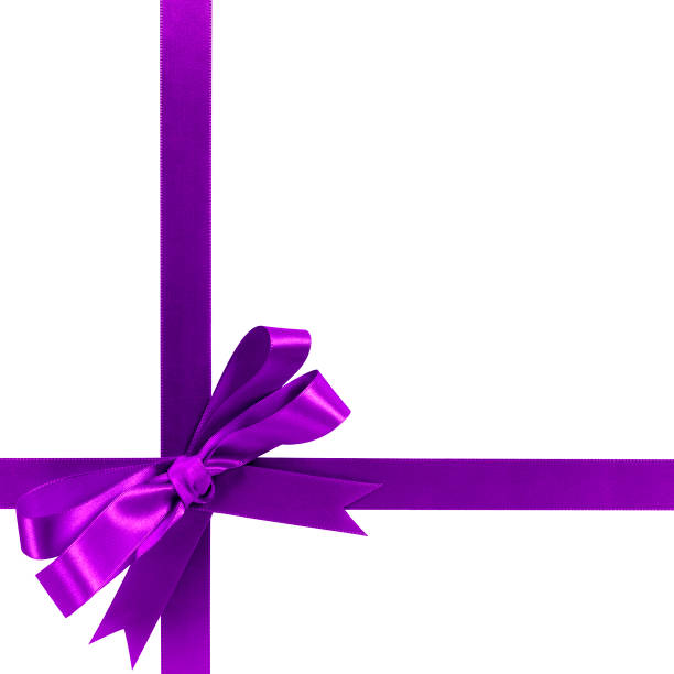 istock Purple gift ribbon bow horizontal corner cross shape isolated on white. 1177907726