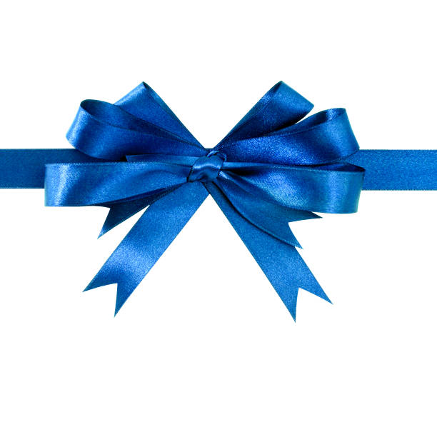 istock Royal blue gift ribbon bow straight horizontal isolated on white. 1177908720
