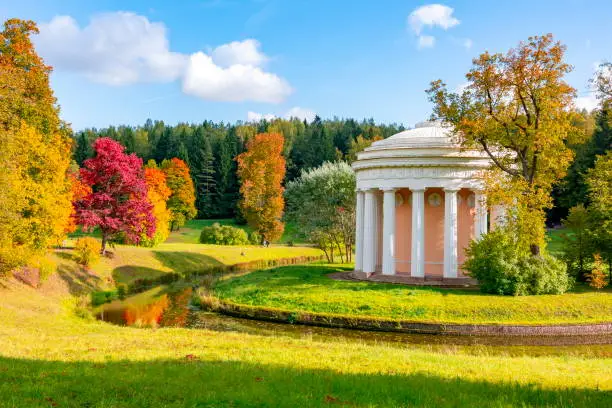 Temple of Friendship in autumn in Pavlovsky park, Pavlovsk, St. Petersburg, Russia