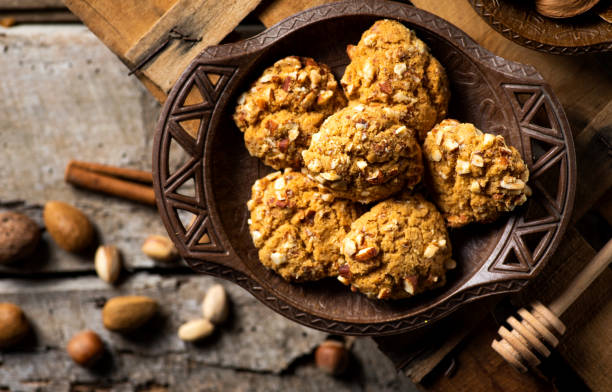 Almond cookies in a rustic bowl