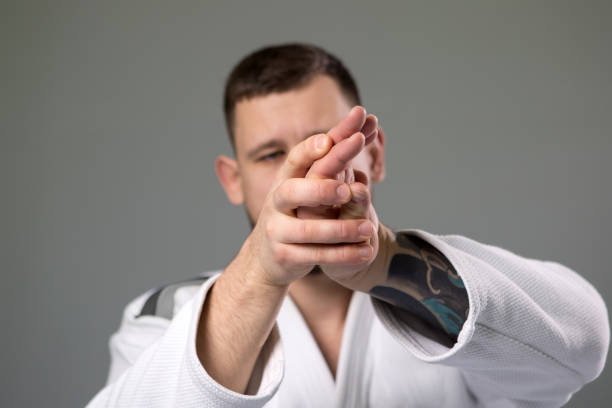 istock Two caucasian men are practicing aikido on the tatami 1177916370