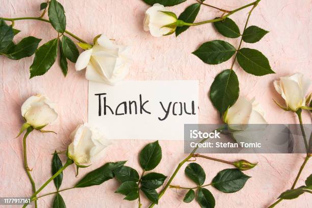 Handwritten Thank You Card With Flowers Stock Photo - Download Image Now - Thank You - Phrase, Gratitude, Letter - Document