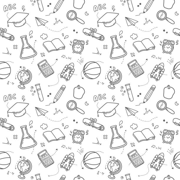 ilustrações de stock, clip art, desenhos animados e ícones de school sketch seamless pattern. cute vector illustration - gun