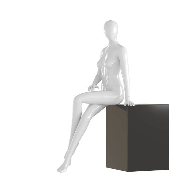 istock A white female mannequin sits on a black box on an isolated white background. 3D rendering 1177917460