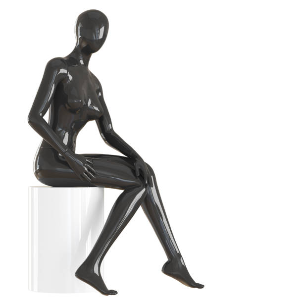 istock A black female mannequin sits on a white box on an isolated white background. 3D rendering 1177917471