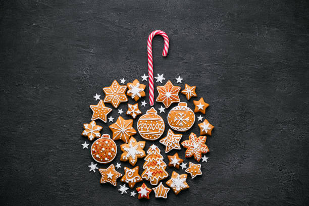 Christmas gingerbread in shape of festive bauble
