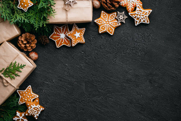 istock Christmas background with gift boxes and cookies 1177917574