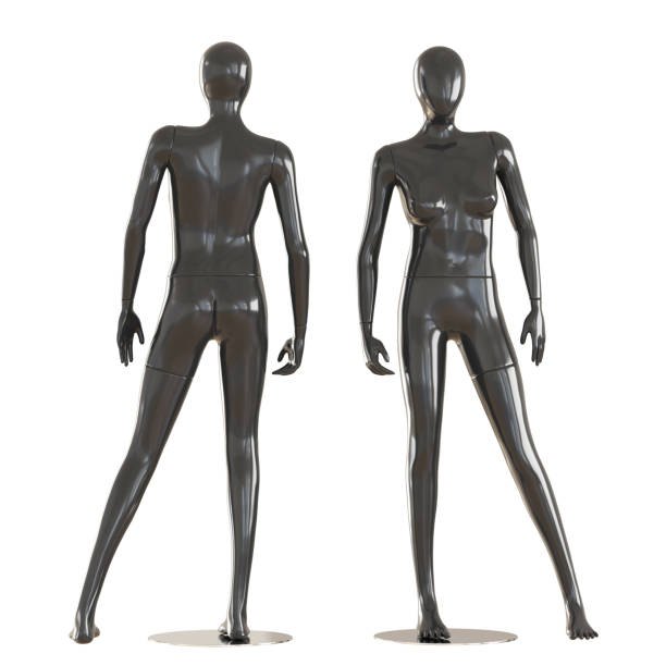 istock Two faceless female mannequins stand face forward and back forward on an isolated white background. 3D rendering 1177918075