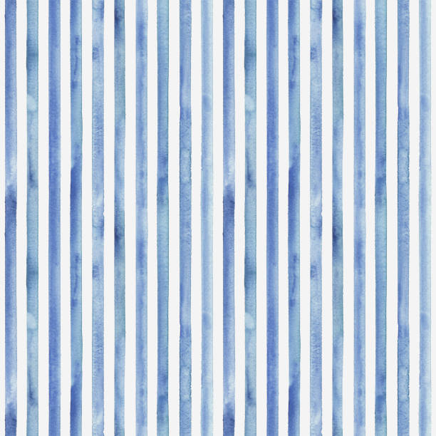 Watercolor blue stripes on white background. Blue and white striped seamless pattern vector art illustration