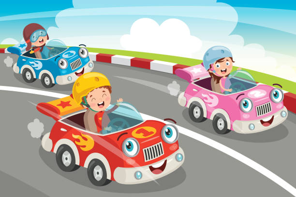 Children Racing With Funny Cars Stock Illustration - Download Image Now -  Racecar, Cartoon, Vector - iStock