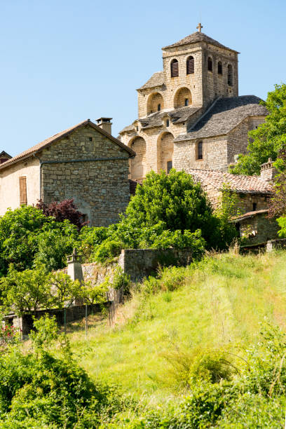 The beautiful Romanesque church of the small village of Liaucous in Aveyron, France