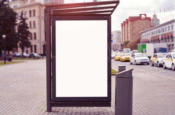 istock Empty billboard placeholder on the Moscow city bus stop, information banner template, space for mockup layout. 1177928052
