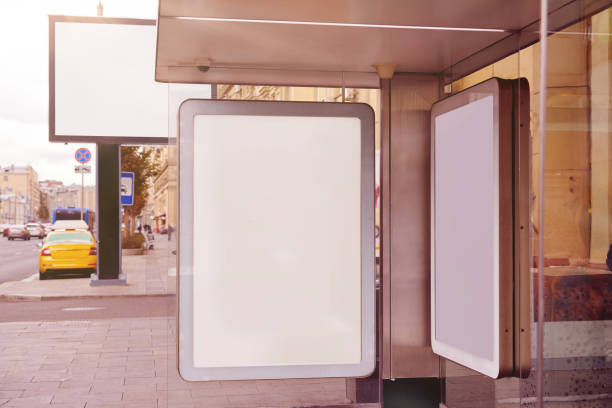 istock Empty billboard placeholder on the Moscow city bus stop, information banner template, space for mockup layout. 1177928057