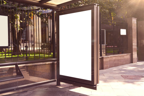 istock Empty billboard placeholder on the Moscow city bus stop, information banner template, space for mockup layout. 1177928072
