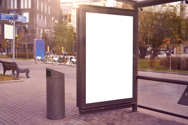 istock Empty billboard placeholder on the Moscow city bus stop, information banner template, space for mockup layout. 1177928080