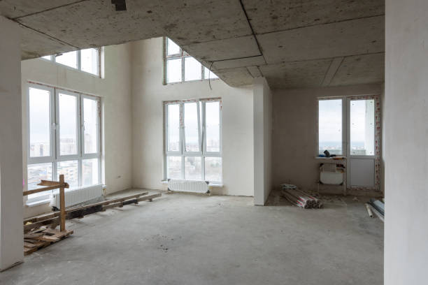 istock Living room in a new building, with large stained glass windows and a second light 1177928257