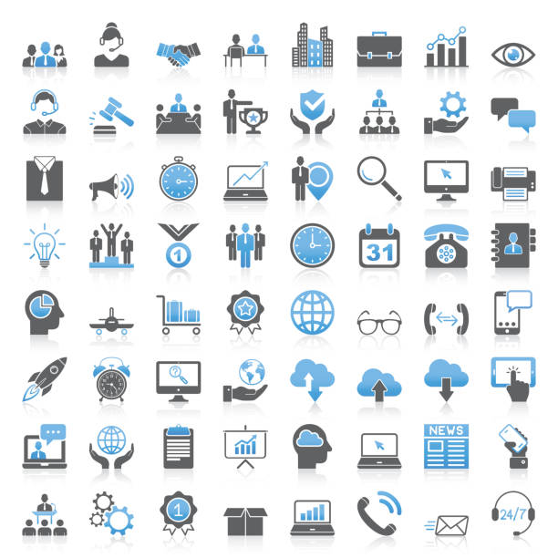 Modern Universal Business Icons Collection Modern Universal Business Icons Collection telecommunications equipment illustrations stock illustrations