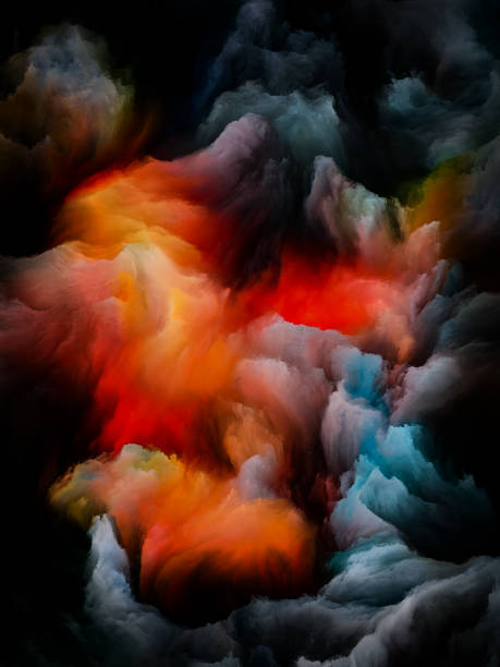 Color Passions Canvas landscape series. Abstract paint interplay on black background on the subject of creativity, imagination, inner world and art wispy smoke on black stock illustrations