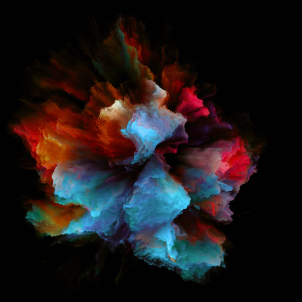 Complex Color Splash Explosion Color Emotion series. Abstract composition of color burst splash explosion suitable in projects related to imagination, creativity art and design wispy smoke on black stock illustrations