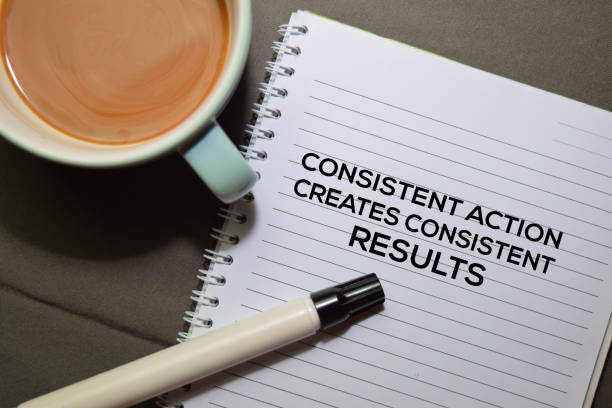 istock Consisten Action Creates Consistent Results text on the Book isolated on office desk background 1177937527