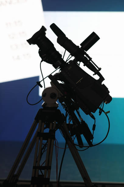 istock professional TV camera on the tripod 1177938555