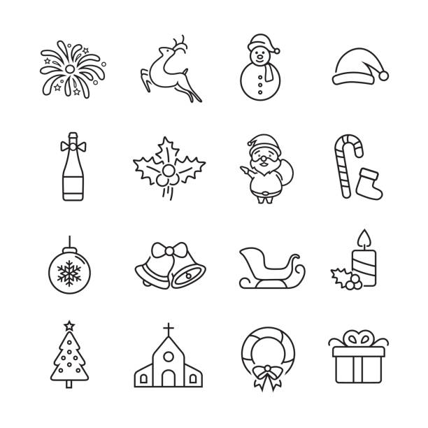 noel i̇nce çizgi simgeleri - santa hat stock illustrations
