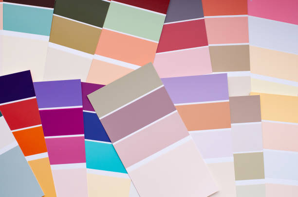 istock Color palette with various samples. Light background. Paint selection cards, close-up. 1177944335
