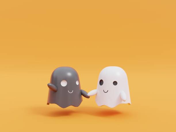 Cute little flying Ghost in Halloween,3D Rendering