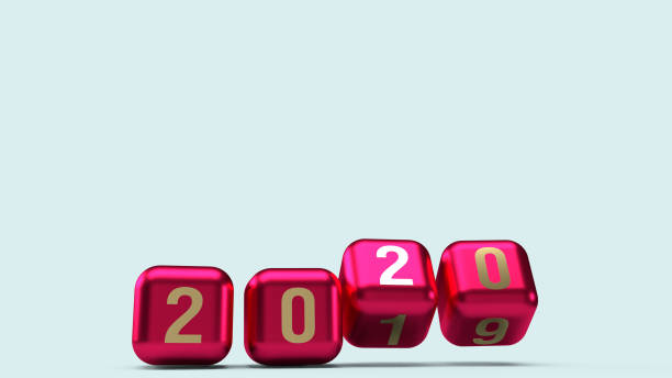 istock 2020 gold number on cubes red Metallic color 3d rendering for new year content. 1177974646