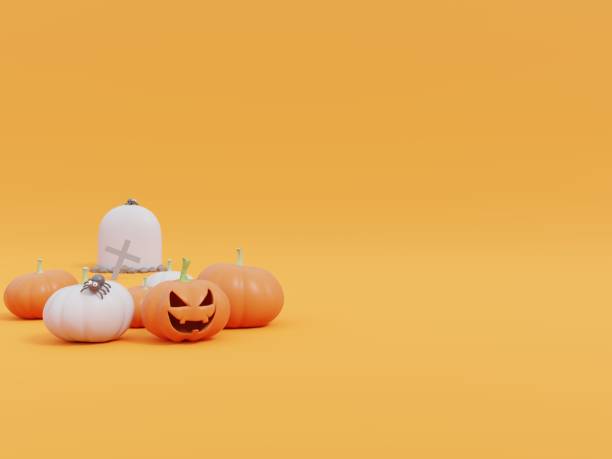 istock Halloween pumpkins on yellow background. 1177974663