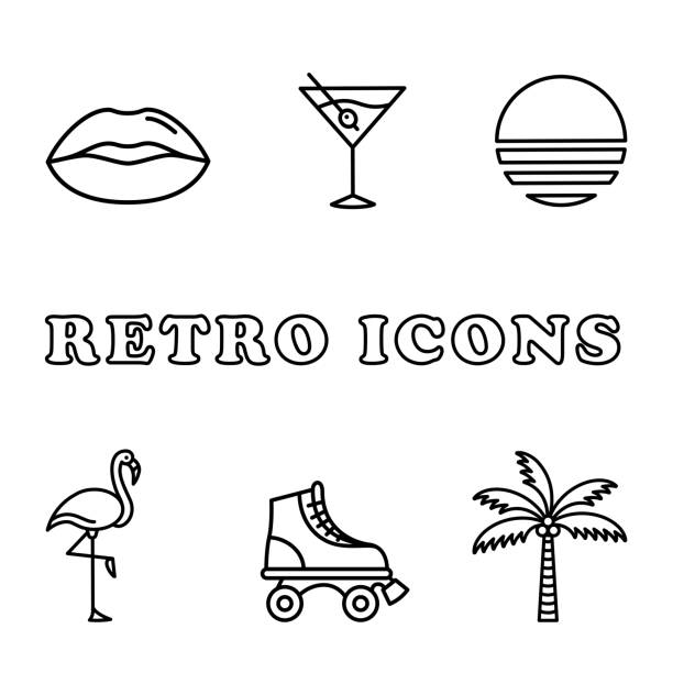 Retro Icon Set vector art illustration