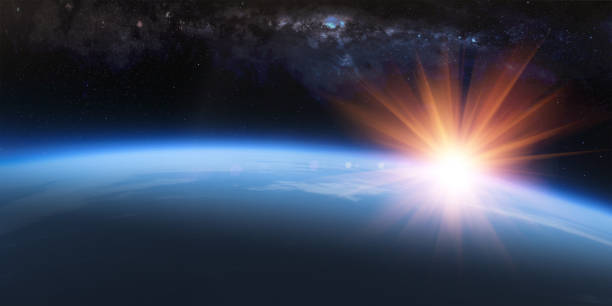 istock Space sunrise over horizon, Earth spectacular sunset 1177993990