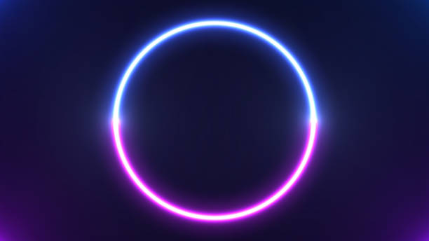 istock Abstract Neon bright lens flare colored on black background. Laser show colorful design for banners advertising technologies 1177994342