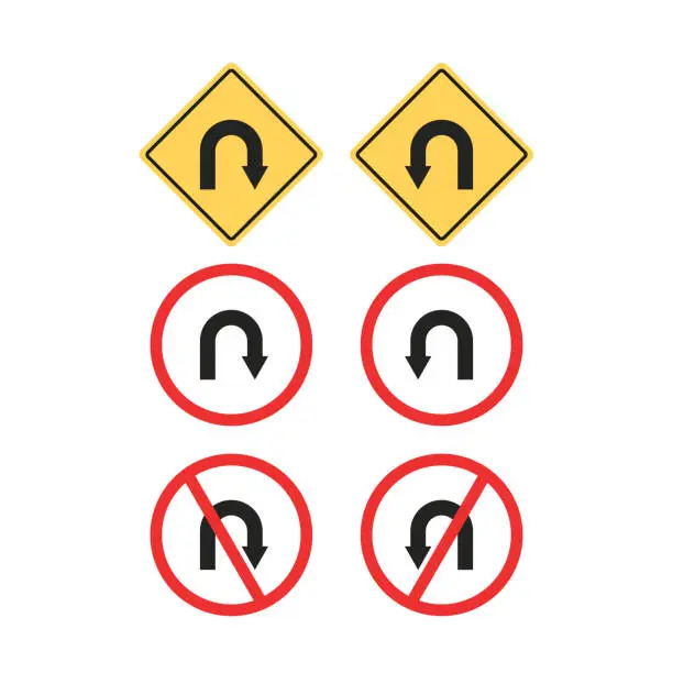 Vector illustration of Set of turn sign icons. Vector illustration in flat design