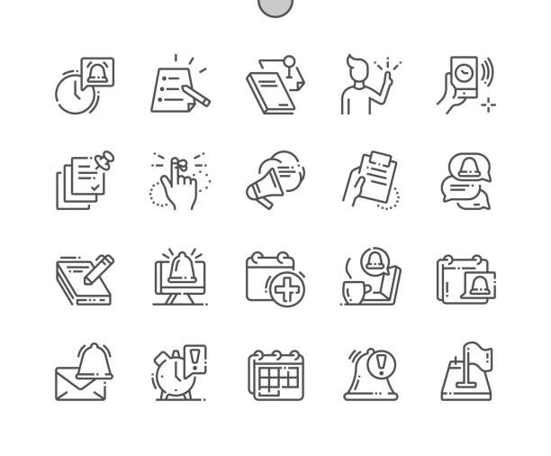 Actions and reminders Well-crafted Pixel Perfect Vector Thin Line Icons 30 2x Grid for Web Graphics and Apps. Simple Minimal Pictogram Actions and reminders Well-crafted Pixel Perfect Vector Thin Line Icons 30 2x Grid for Web Graphics and Apps. Simple Minimal Pictogram ringer stock illustrations