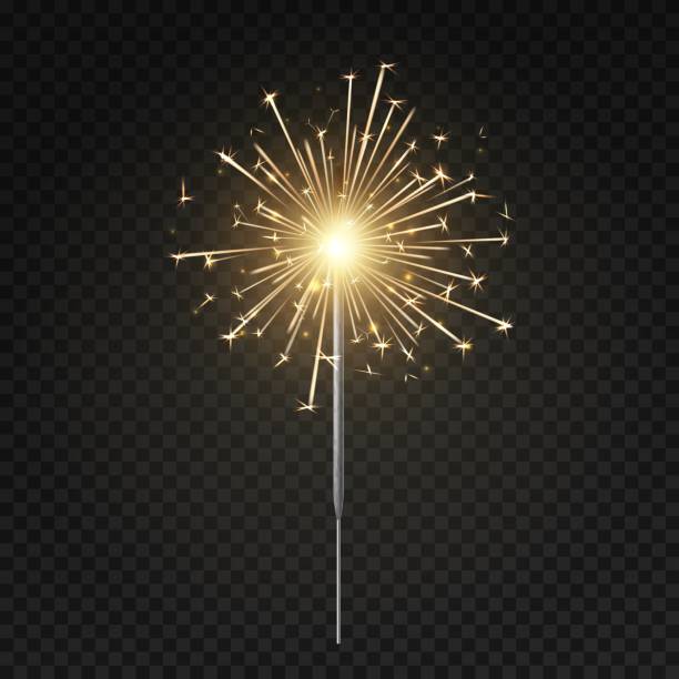 ilustraciones, imágenes clip art, dibujos animados e iconos de stock de luz de bengala. chispa ardiente, navidad, año nuevo y feliz cumpleaños brillante vela, fuegos artificiales aislado sorvectorial escindice ilustración - sparkler