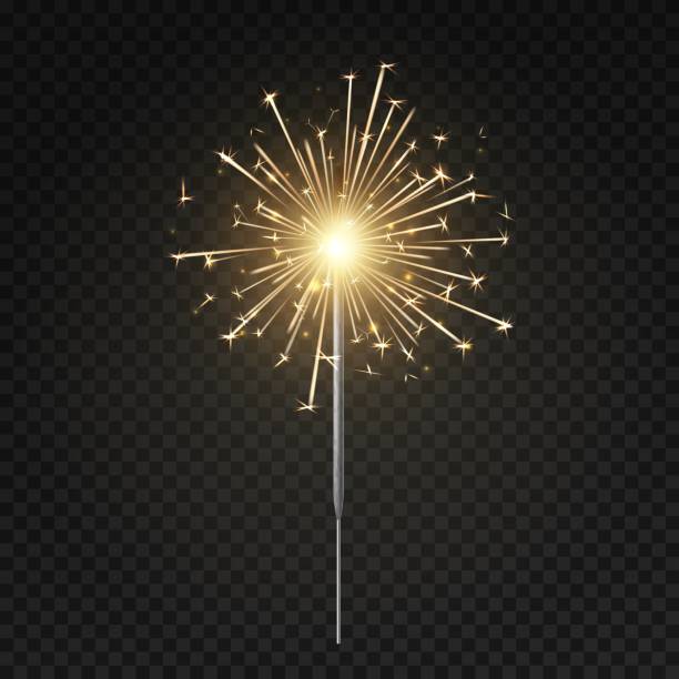 Bengal light. Burning sparkler, christmas, new year and happy birthday sparkling candle, firework isolated vector illustration Bengal light. Burning sparkler, christmas, new year and happy birthday sparkling candle, firework isolated vector symbol brightness golden lighting illustration fireworks and sparklers stock illustrations