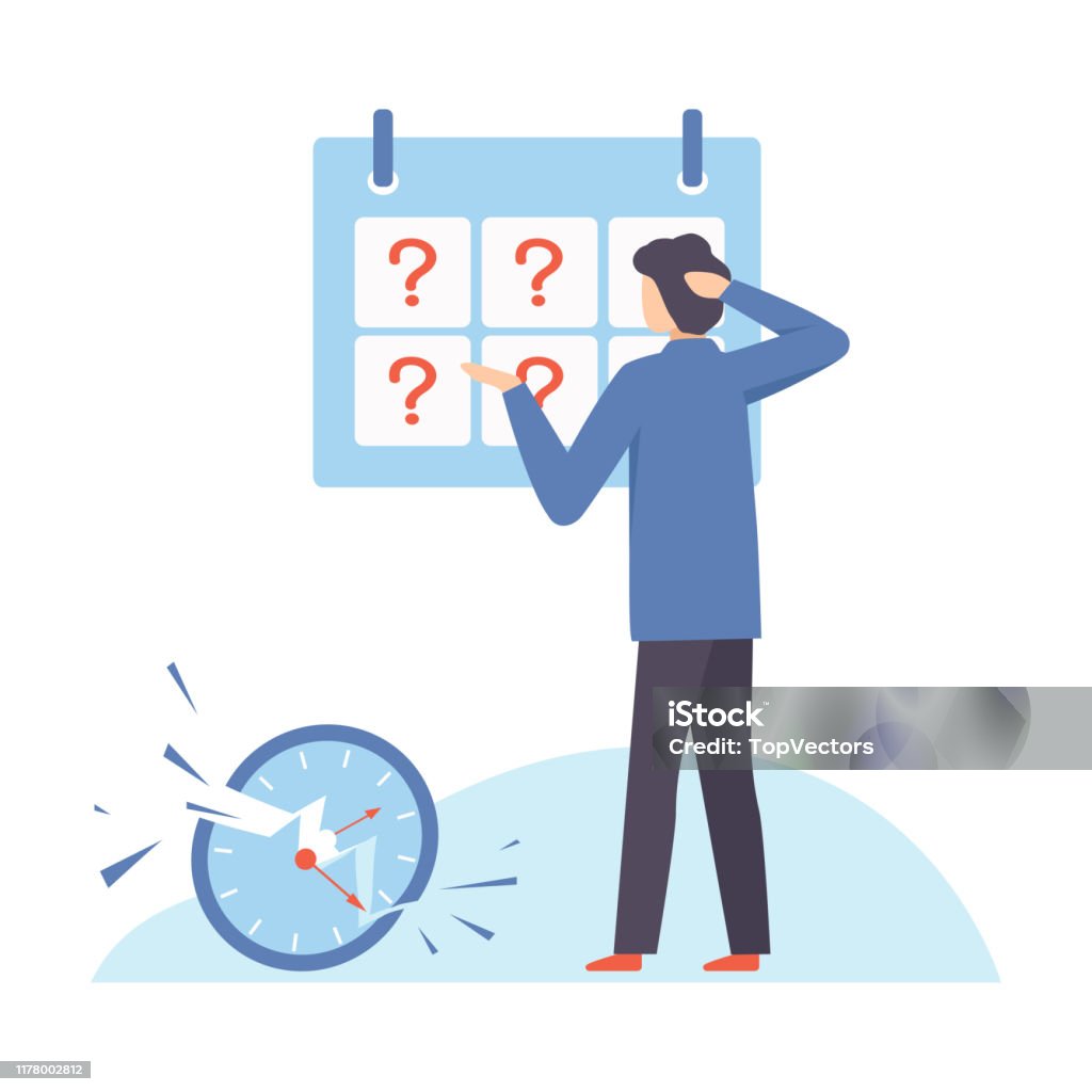Quick Question Stand Man Stands Near A Blackboard With Question Marks Vector Illustration ...