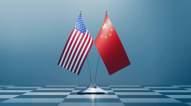 American and Chinese Flag Pair on A Chess Board