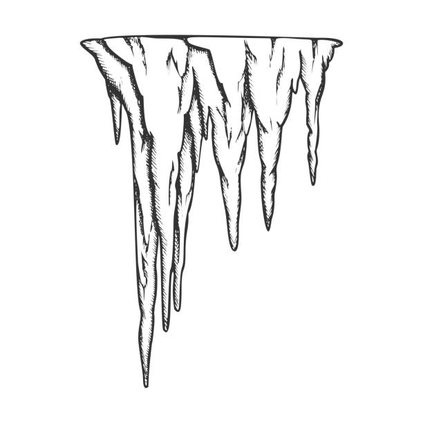 종유, 고대 동굴 요소 빈티지 벡터 - stalagmite stock illustrations
