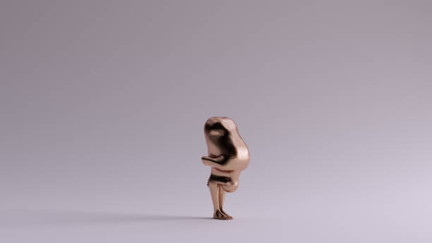 Bronze Yoga woman in the Forward Fold Bend Position Wrapped in Bronze 3 Quarter Right View 3d Illustration 3d render