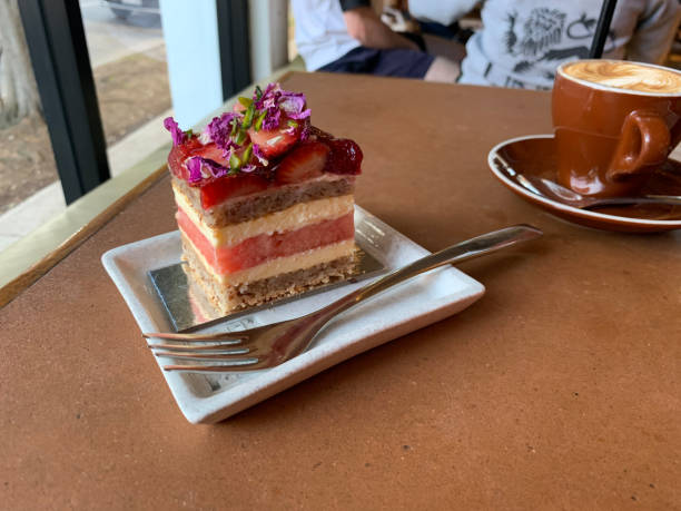 istock Strawberry and watermelon layer cake in cafe 1178010779